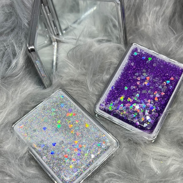 Glitter Pocket Mirror | 2- Sided compact Mirror | Travel make -up Tool | Mini mirrors | Glitter mirrors