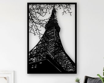 Tour Eiffel Digital Vector Télécharger Laser Cnc Cut svg dxf pdf fichiers cdr Patriotic wall sticker gravure decal silhouette modèle routeur