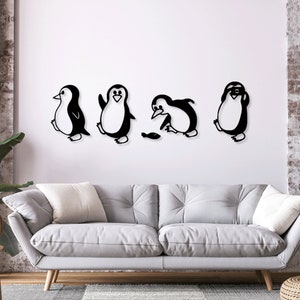 Pingüinos Vector Digital Descargar Láser Cnc Corte svg dxf pdf cdr archivos pegatina de pared grabado calcomanía silueta plantilla router