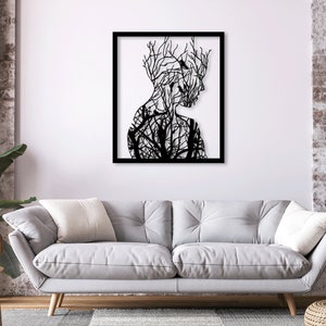 Cara de árbol con pájaros Digital Vector Download Laser Cnc Cut svg dxf pdf ai cdr archivos de pared pegatina grabado de calcomanía silueta plantilla router