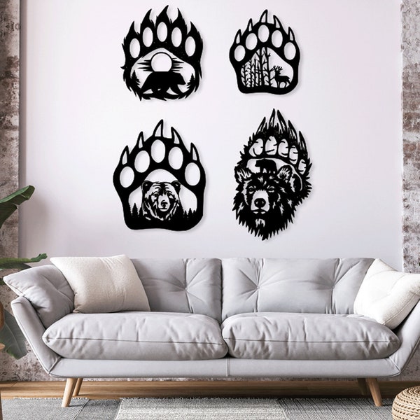 4 bear paw Digital Vector Download Laser Cnc Cut svg dxf eps pdf cdr files Patriotic wall sticker engraving decal silhouette template router