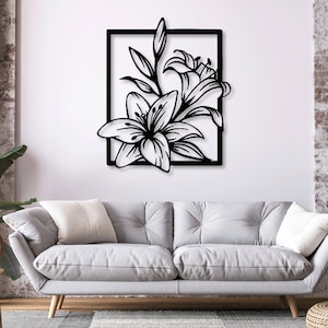 Lily Flowers Floral Digital Vector Download Laser Cnc Cut svg dxf pdf eps ai cdr arquivos adesivo de parede gravura decalque silhueta roteador