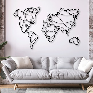 Welt, Weltkarte Gesicht Digitaler Vektor Download Laser Cnc Schnitt svg dxf pdf cdr Dateien Wandaufkleber Gravur Aufkleber Silhouette Vorlage Fräser