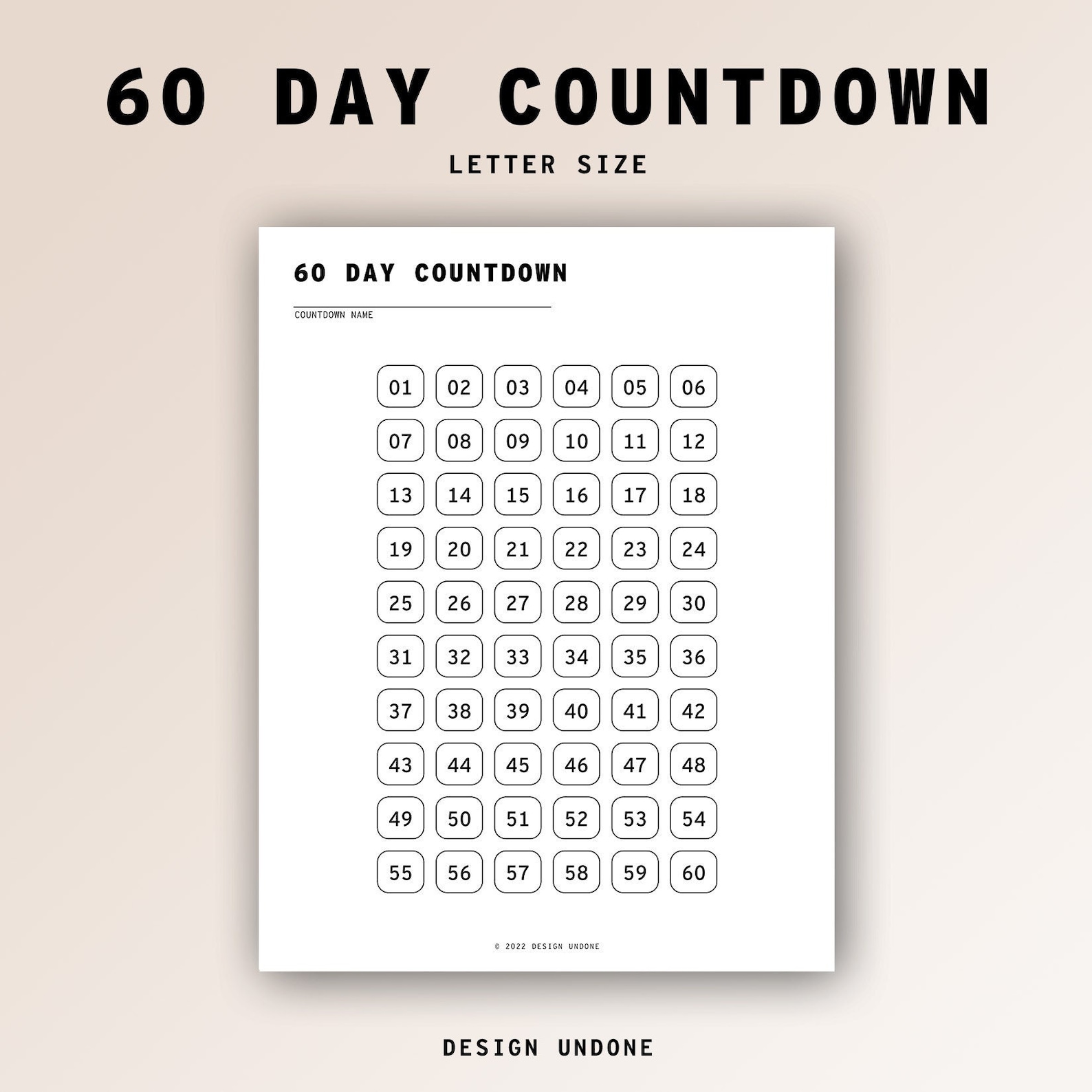 60 Day Countdown Habit Tracker Printable Lettersized Etsy Ireland