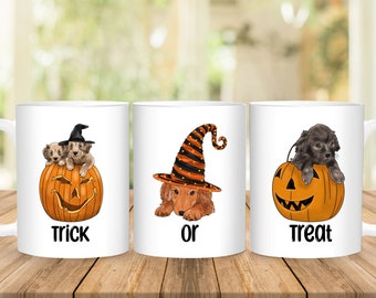 TRICK OR TREAT Spooky Pups Halloween 12 oz Ceramic Mug | Dishwasher Safe