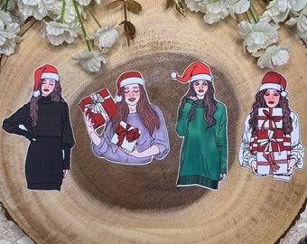 Santa Girls Die Cut Stickers, 4 Different Girls - A Girl Named Gigi Christmas Collection 2022 | Comes in a 4 Pack, 8 Pack, or 12 Pack