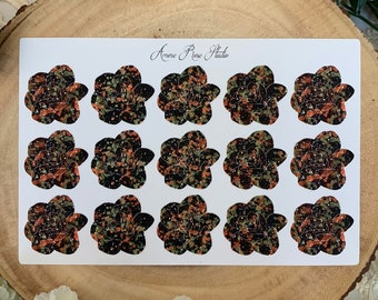 Halloween Colors (Black, Orange, Green) Flowers Sticker Sheets - 3 Variations