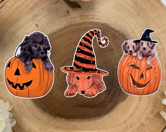 Spooky Pups - 3 Different Die Cut Stickers, 3 Pack, 6 Pack, Or 9 Pack