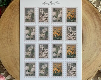 Faux Vintage Stamps | Floral | Yellow & White Tones | Sticker Sheet