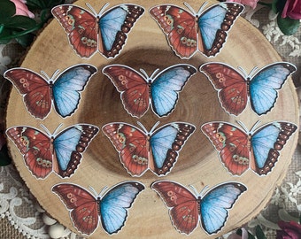 Vintage Butterflies Die Cut Stickers | 10 Pack | Blue Brown Burnt Orange
