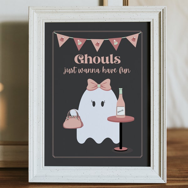 GHOULS Just Wanna Have Fun DIGITAL DOWNLOAD art, cute Halloween digital art, Halloween party poster, Halloween glam