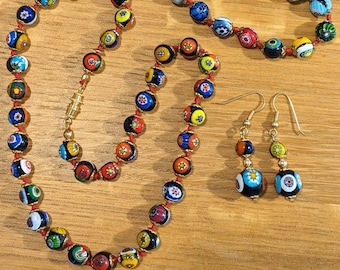 Vintage Exquisite Italian MURANO GLASS | Multicolor Bead Jewelry Set | Necklace | Bracelet | Earrings