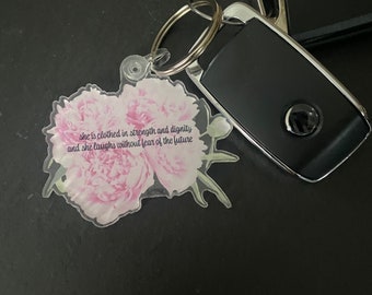 She is Keychain Clothed in strength and dignity Proverbs Mother's Day Keychain Encouragement Keychain