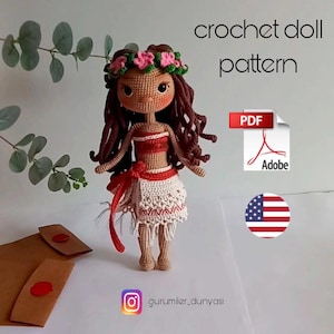 Moana doll crochet pattern, Crochet doll pattern, Amigurumi doll patterns, PDF crochet doll Pattern, Special gift for your child
