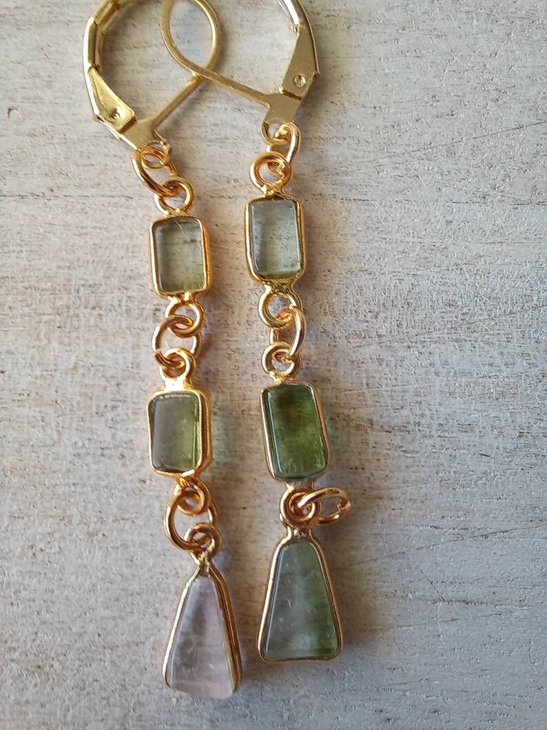 Earrings made of natural green tourmaline stones. Earrings for women. image 4