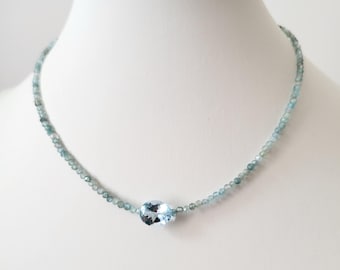 Natural blue apatite stone necklace with blue topaz pendant. Women's necklace, gift for her.