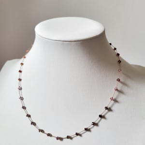 Necklace of natural pink multi-spinel stones knotted on a pink silk thread. Delicate minimalist fine necklace for women. image 2