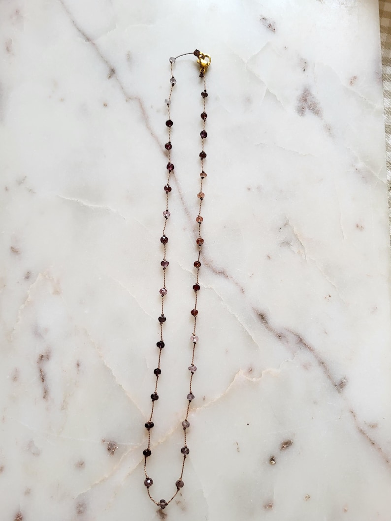 Necklace of natural pink multi-spinel stones knotted on a pink silk thread. Delicate minimalist fine necklace for women. image 5