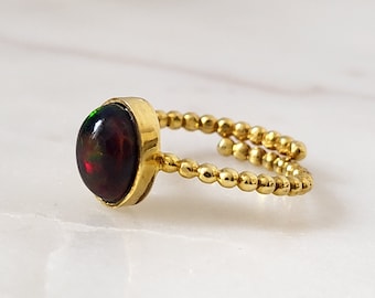 Adjustable smoky black opal ring. Semi-precious stone ring. Adjustable women's ring.