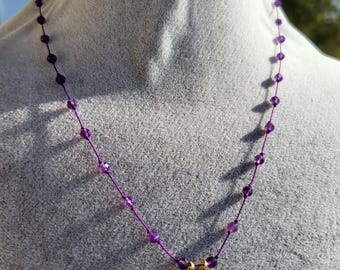 Necklace of natural 2mm round purple amethyst stones, knotted on a silk thread, amethyst pendant, minimalist necklace