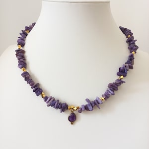 Natural purple amethyst stone necklace amethyst pendant. Purple stone necklace for women.