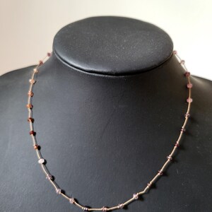 Necklace of natural pink multi-spinel stones knotted on a pink silk thread. Delicate minimalist fine necklace for women. image 4