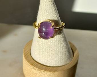 Adjustable purple amethyst ring. Women's ring. Semi-precious stone ring. Gift for her