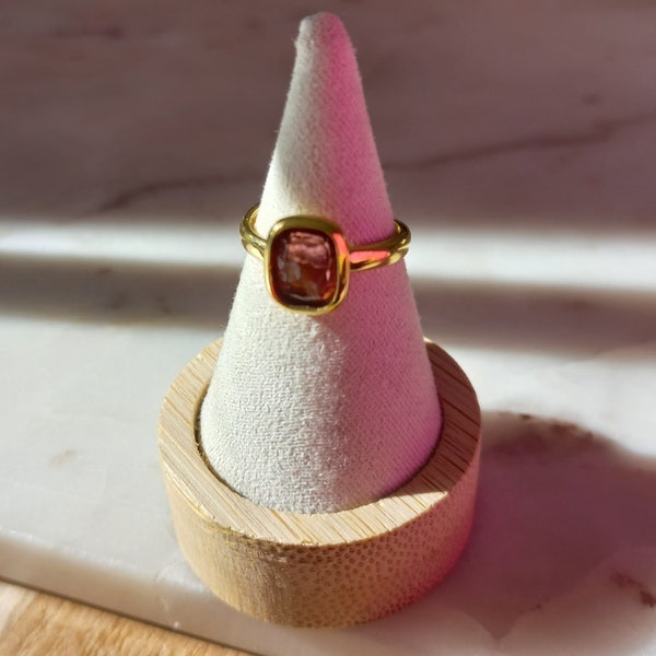 Bague ajustable, pierre tourmaline rose rectangle. Bague pour petit doigt. Réglable, bague pour femme. Empilable.