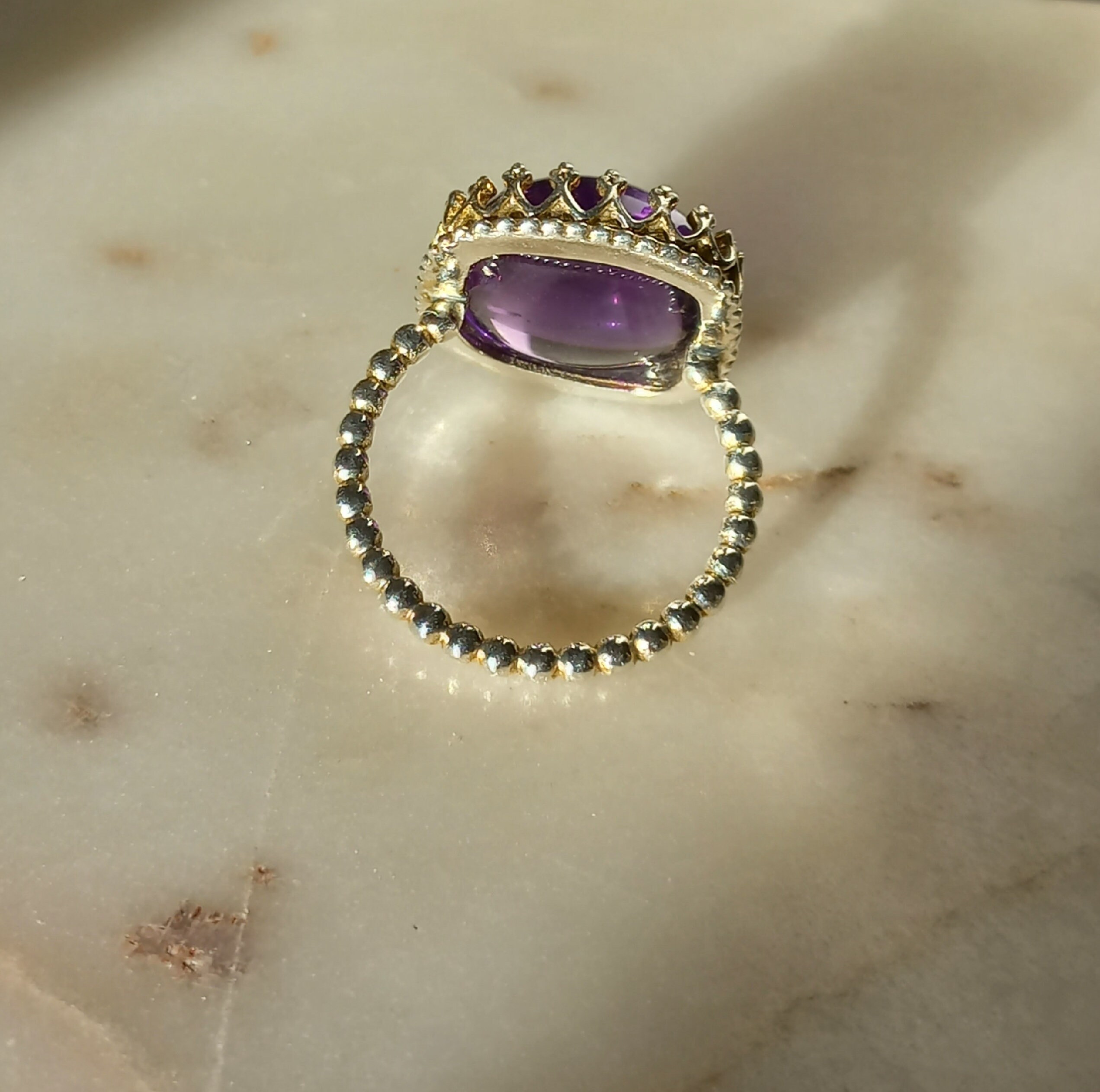 Bague Argent Massif Avec Cabochon Violet - Taille 51/52, Occasion