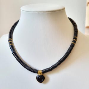 Black onyx natural stone necklace with black onyx heart pendant. Love necklace. Women&#39;s necklace.