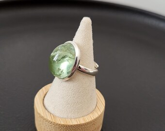 Bague Argent Sterling Et Pierre Verte - Taille 54, Occasion