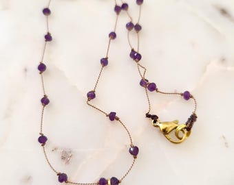 2mm round purple amethyst natural stone necklace, stones knotted on a silk thread, amethyst pendant, minimalist necklace