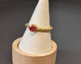 Verstelbare rode granaat ring, stapelring, gelaagde ring, verlovingsring. Minimalistische gouden ring;