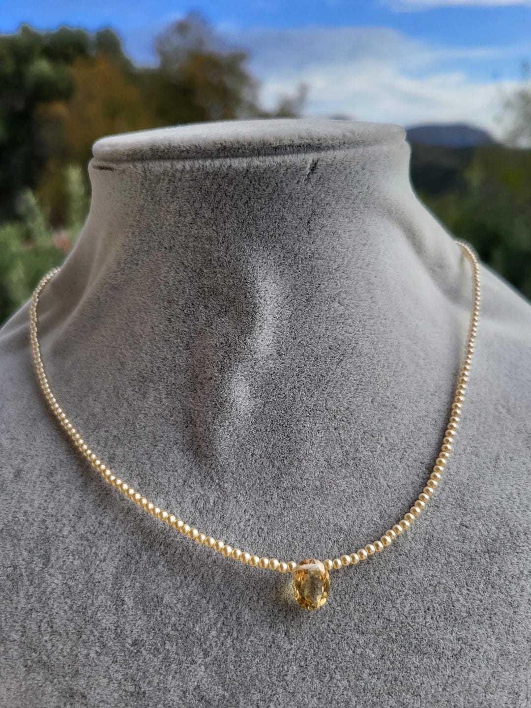 Gold Shell Bead Necklace, Less Than 2mm in Size, Cream and Gold Color ...