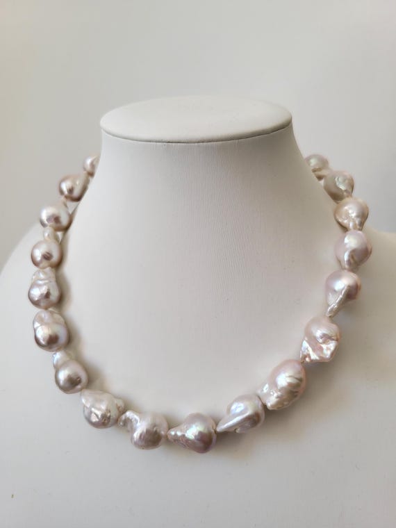 Exquisite Baroque Cultured Pearl Necklace, Iridescent White Luster