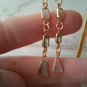 Earrings made of natural green tourmaline stones. Earrings for women. image 1