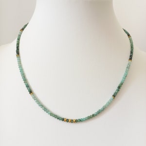 Natural green emerald and diamond necklace, minimalist fine necklace. Gift for women. Jewelry for her.