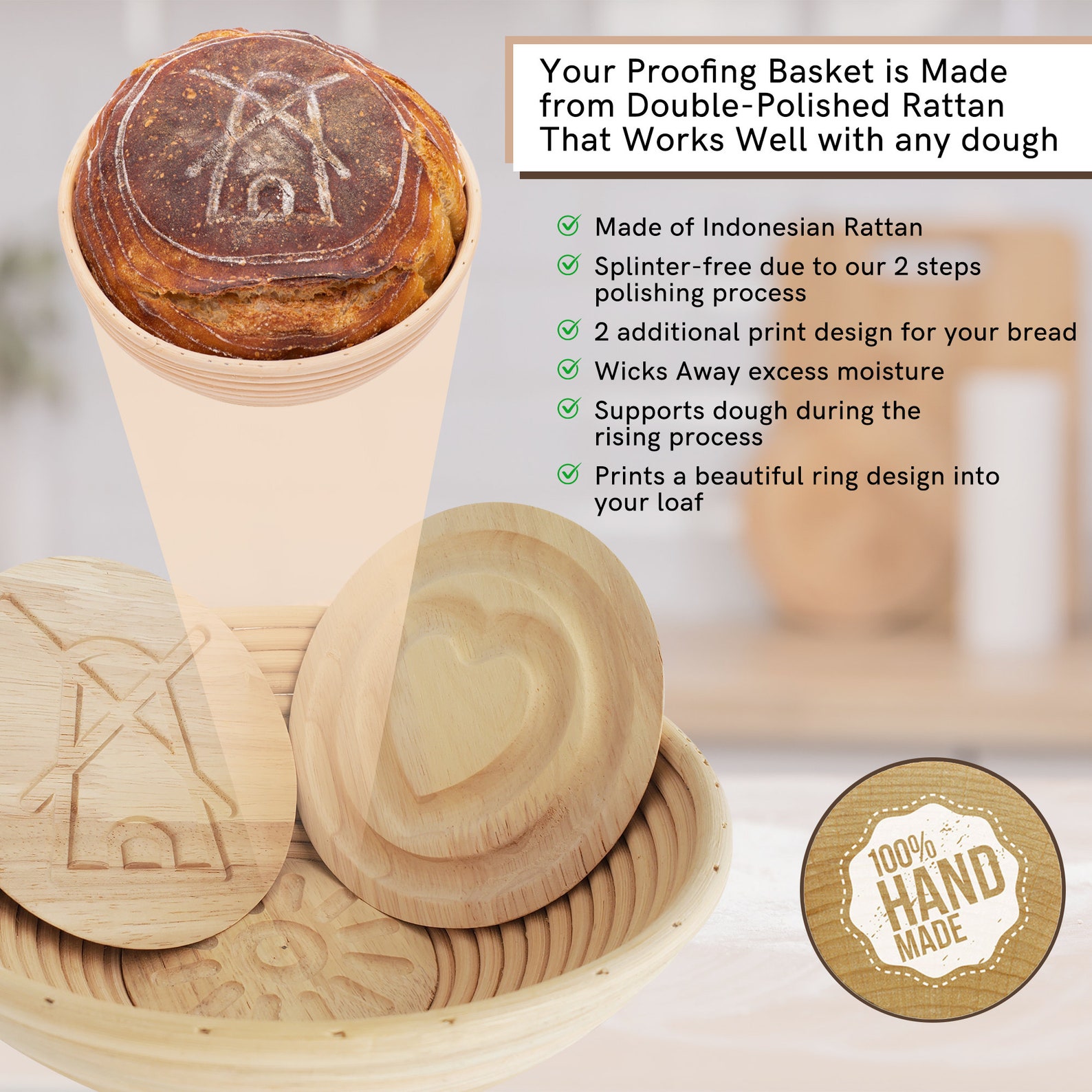 Unique 9 in Round Bread Proofing Basket Set Make Sourdough Etsy