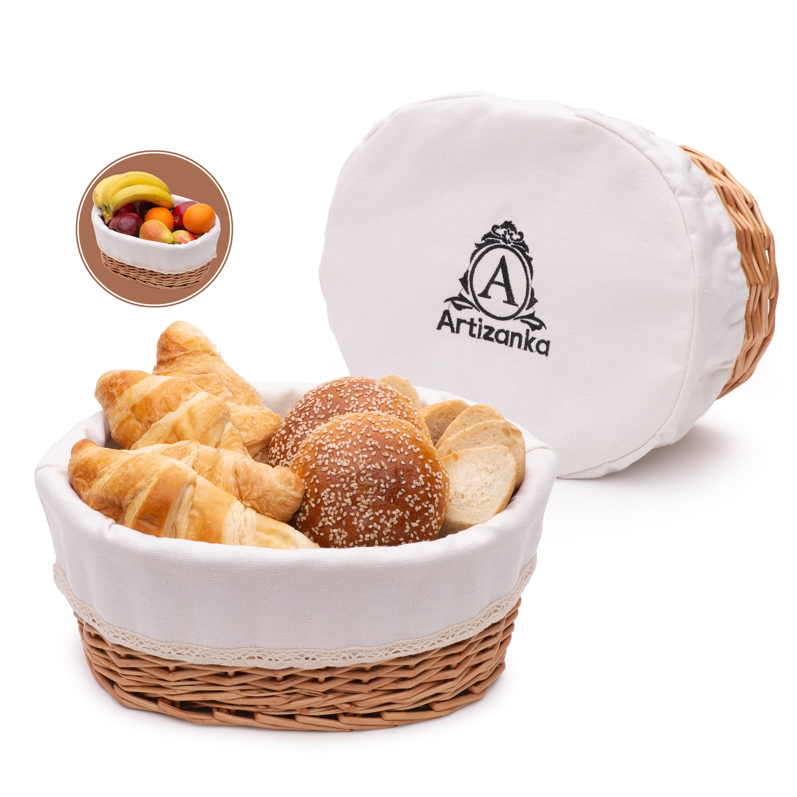 Large Bread Basket for Serving Set 12x9 Wicker Basket With Etsy