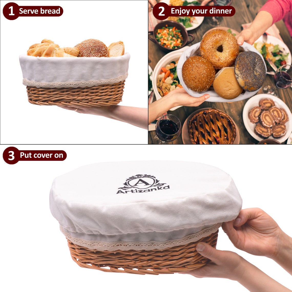 Large Bread Basket for Serving Set 12x9 Wicker Basket With Etsy