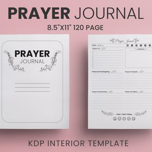 Prayer Journal 8.5&quot;x11&quot; inches Ready to Upload PDF Commercial Use, Floral Prayer, KDP Interiors Template Low Content Book,Digital Printable
