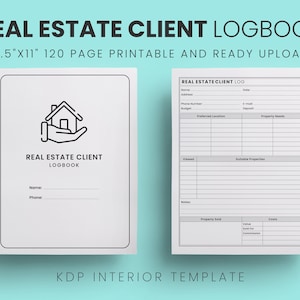 Real Estate Client Logbook,Real Estate ClientManagement Planner, Real Estate Template eady to Upload PDF commercial use KDP Interiors