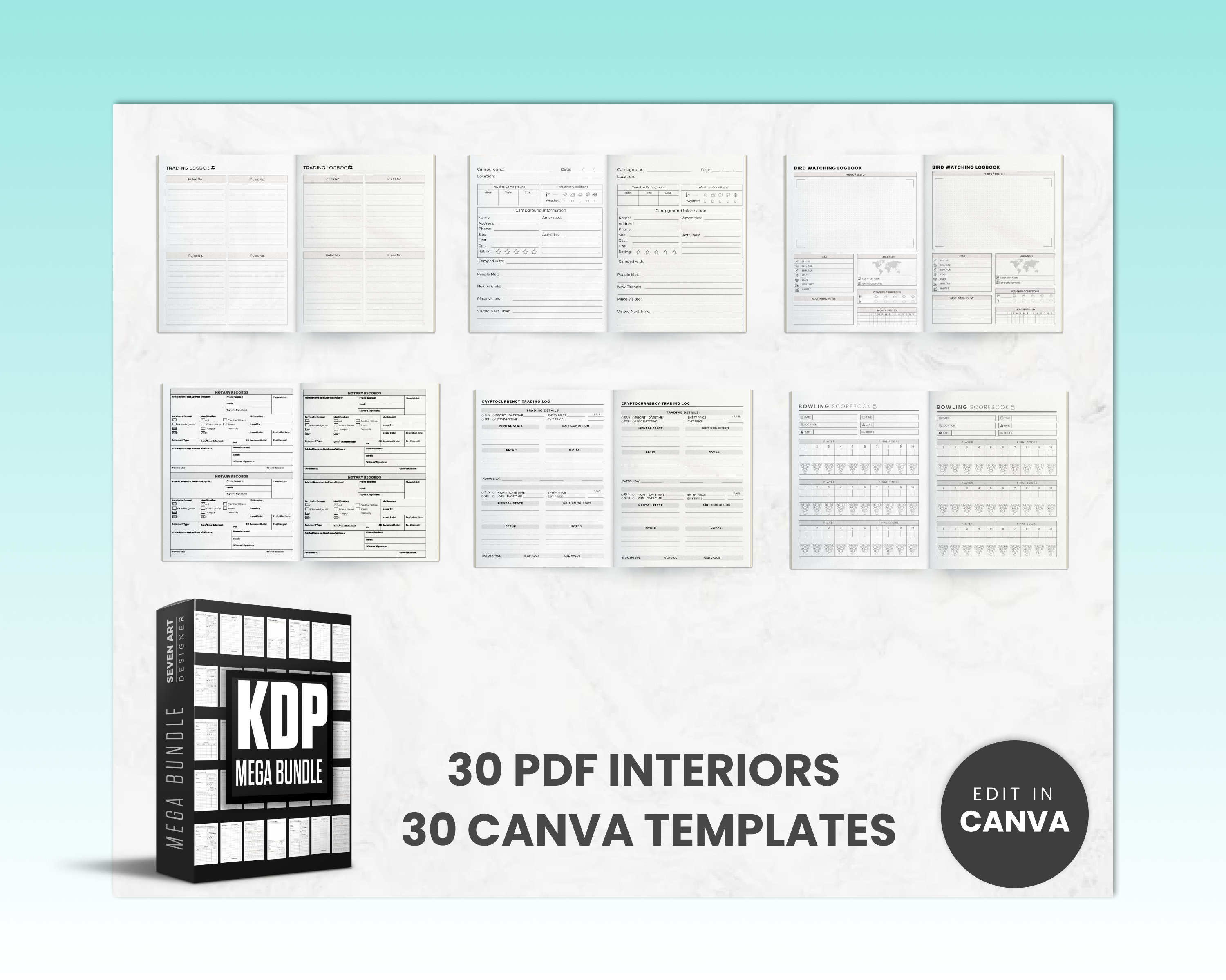 30+ KDP Interior Template Bundle, Canva Editable Logbooks, Low Content ...