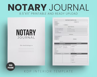 Notary Journal Template: 8.5"x11" 120-Page Record Logbook (Ready to Upload PDF)