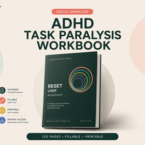 ADHD-uppgiftsförlamningsarbetsbok: 120-sidig ifyllningsbar och utskrivbar PDF för exekutiv dysfunktion