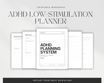 ADHD Low-Stimulation Planner PDF, Printable Executive Dysfunction Workbook, Neurodivergent Adult Journal, KDP Interior, Focus Planner,