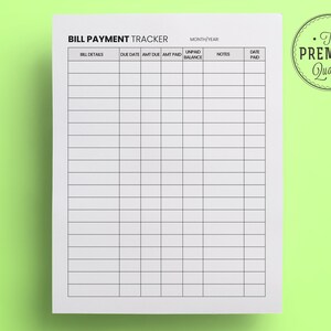 Bill Payment Tracker 6x9 and 8.5X11 Inches Printable Template Ready to ...