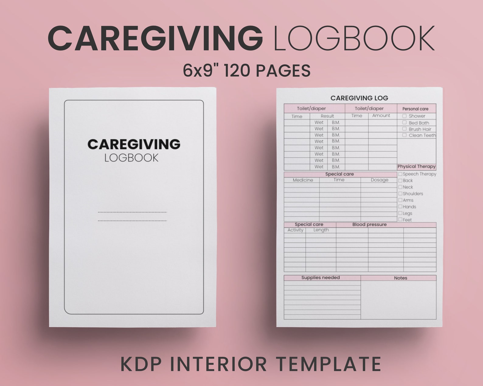 Caregiver Logbook Printable Template Ready to Upload PDF Commercial Use