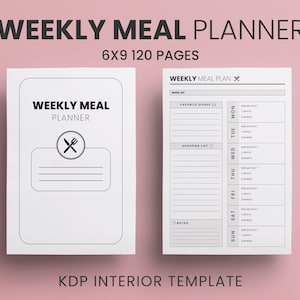 Weekly Meal Planner 6x9 inches (with bleed) Ready to Upload PDF commercial use KDP Interiors Template Low Content Book