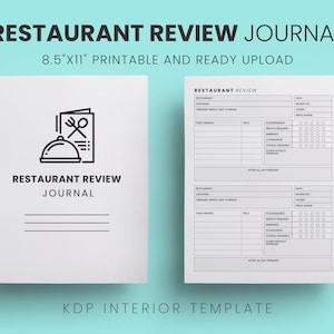 Digital Restaurant Review Journal,Food Review Journal,Uso comercial Plantilla KDP 8.5x11 pulgadas Listo para cargar PDF